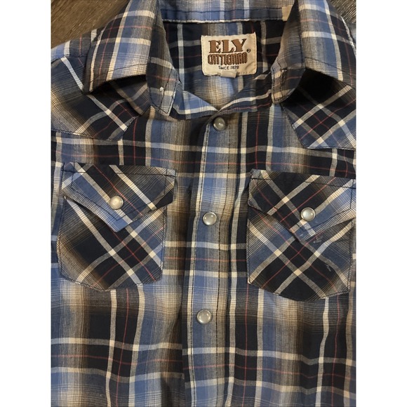 Ely Cattleman Shirt Pearl Snap Blue Plaid Toddler Boys XS 2-4 Western Rodeo - Picture 3 of 3